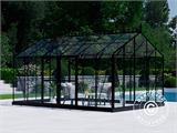 Invernadero/orangerie en cristal 16,5m², 4,45x3,71x3,16m con base y cumbrera, Negro