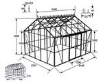 Orangeria/Kasvihuone lasi 16,5m², 4,45x3,71x3,16m pohjalla ja harjalla, Musta