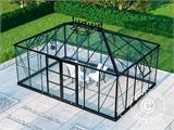 Oranjerie/Broeikas glas 19m², 5,14x3,71x3,15m met basis en kroonlijst, Zwart