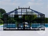 Orangeri/drivhus Glas 19m², 5,14x3,71x3,15m m/sokkel og tagudsmykning, Sort