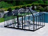Orangeri/drivhus i glas 19m², 5,14x3,71x3,15m m/sokkel og takdekor, Svart