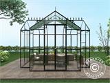 Serre orangerie en verre 8,8m², 3,7x2,38x2,8m avec base et crête, Noir