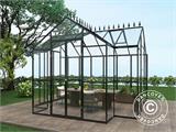 Serre orangerie en verre 8,8m², 3,7x2,38x2,8m avec base et crête, Noir