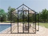 Orangeri/drivhus glas 8,8m², 3,7x2,38x2,8m m/sokkel og tagudsmykning, Sort