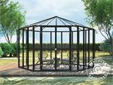 Serra orangerie esagonale in vetro 8,42m², 3,12x3,6x2,42m con Base, Nero