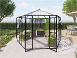 Sechseckige Orangerie aus Glas 8,42m², 3,12x3,6x2,42m mit Sockel, Schwarz