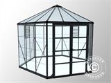 Invernadero orangerie de policarbonato OASIS, hexagonal 8,6m², Palram/Canopia, 3,16x3,63x2,89m, Antracita