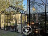 Orangerie/estufa de vidro 13,3m², 4,45x2,99x2,95m c/base e crista, Preto