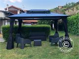 Gazebo Santa Ana con tende e zanzariera, 3x4m, Nero