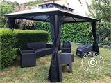 Gazebo Santa Ana con tende e zanzariera, 3x4m, Nero