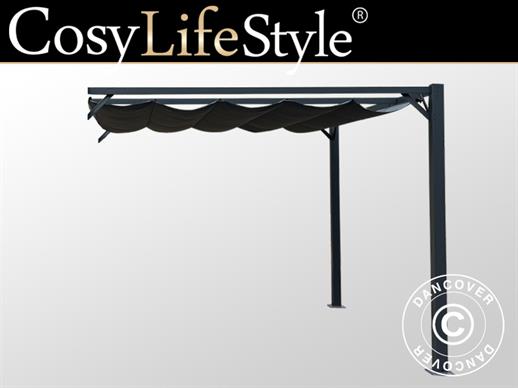 Extension für Pergola-Pavillon Santa Cruz, 3x3m, Schwarz/Grau