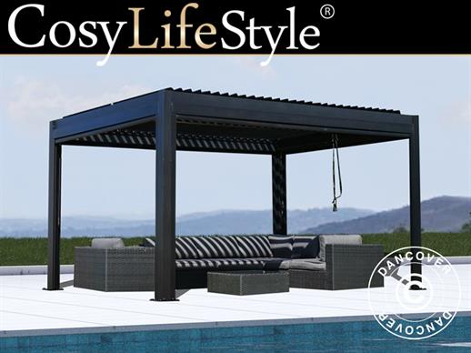 Cenador pérgola bioclimática San Pablo, 3x4m, Negro