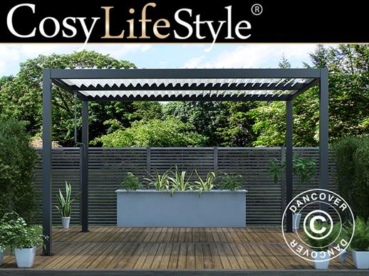 Cenador pérgola bioclimática San Pablo, 4x4m, Negro/Blanco