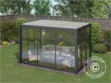 Cenador pérgola bioclimática San Pablo con puertas correderas, 3x4m, Blanco/Negro