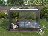 Cenador pérgola bioclimática San Pablo con puertas correderas, 4x4m, Blanco/Negro