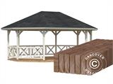 Tenda gazebo de madeira c/ piso de madeira, 4,67x6,17x3,62m, 25m², Natural