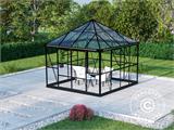 Orangery/gazebo glass 8.06 m², 2.82x2.86x2.8 m w/base, Black