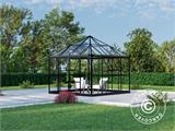 Serre orangerie/tonnelle de jardin en verre 8,06m², 2,82x2,86x2,8m avec base, Noir