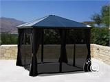 Pavillon Santa Barbara mit Vorhängen und Moskitonetz, 4x4m, Schwarz