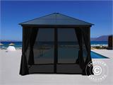 Gazebo Santa Barbara con tende e zanzariera, 4x4m, Nero