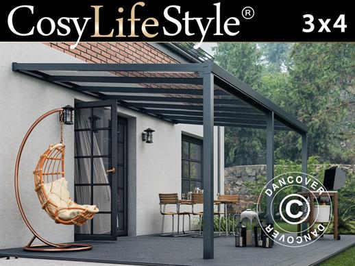 Patio Cover Easy w/Glass Roof, 3x4 m, Anthracite