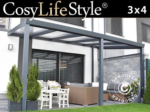 Terrasoverkapping Legend met polycarbonaat dak, 3x4m, Antraciet