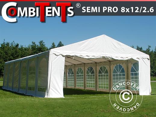 Tente de réception, SEMI PRO Plus CombiTents® 8x12 (2,6)m 4-en-1, Blanc