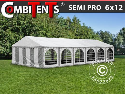 Tente de réception, SEMI PRO Plus CombiTents® 6x12m 4-en-1, Gris/Blanc