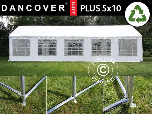 Carpa para fiestas PLUS 5x10m PE, Blanco + Armazón de fundamento