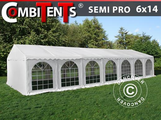 Tente de réception, SEMI PRO Plus CombiTents® 6x14m 5-en-1, Blanc