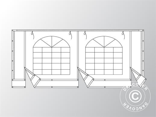 Ändvägg med stort fönster och bred dörr, 5m, PVC, Vit/Grå