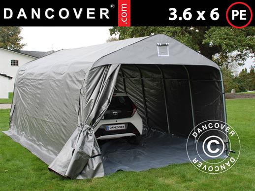 Tenda garage PRO 3,6x6x2,7m PE con copertura del terreno, Grigio