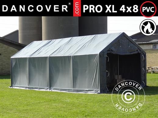 Tente de Stockage PRO 4x8x2,5x3,6m, PVC, Gris