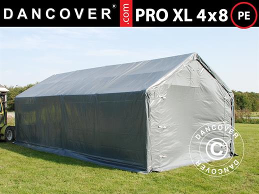 Noliktavas telts PRO 4x8x2,5x3,6m, PE, Pelēks