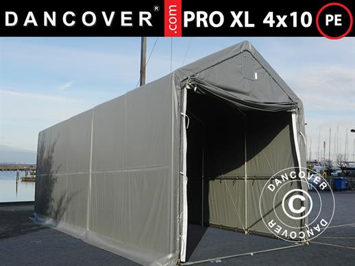 Tente de Stockage PRO XL 4x10x3,5x4,59m, PE, Gris