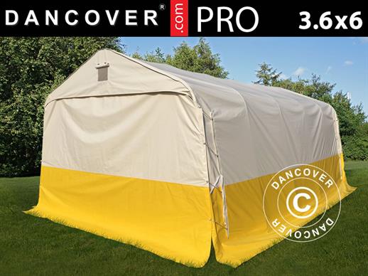 Namiot roboczy PRO 3,6x6x6x2,68m PCV, biały/żółty, trudnopalny