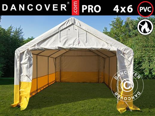 Skladišni radni šator PRO 4x6m, PVC, Bijela/Žuta, Teško-zapaljivo