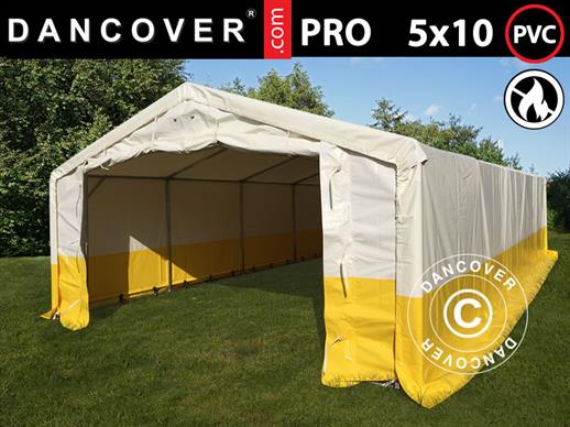 Lager- und Arbeitszelt PRO 5x10m, PVC, weiß/gelb, flammfest