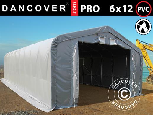 Tenda de armazenagem PRO 6x12x3,7m PVC c/painel de cobertura de teto, Cinza