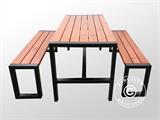 Table de pique-nique avec 2 bancs, 166x70cm/150x30cm, Bois foncé/Noir