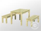 Set tavolo e panche in legno, 0,74x1,2x0,75m, Naturale