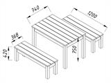 Conjunto de mesa e banco em madeira, 0,74x1,2x0,75m, Natural