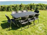Party package, 1 folding table rattan-look PRO (182 cm) + 8 chairs rattan-look, Black
