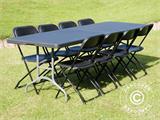 Conjunto de festa, 1 mesa dobrável PRO (242cm) + 8 cadeiras, Preto