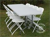 Conjunto de festa, 1 mesa dobrável PRO (242cm) + 8 cadeiras, Luz cinza/Branco