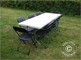 Party package, 1 folding table PRO (182 cm) + 8 chairs, Light grey/Black