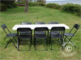 Parti forfait, 1 table pliante PRO (182cm) + 8 chaises pliantes, Gris clair/Noir