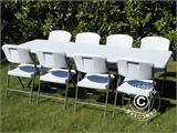 Party package, 1 folding table (240 cm) + 8 chairs, Light grey/White