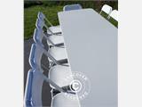 Conjunto de festa, 1 mesa dobrável PRO (242cm) + 8 cadeiras & 8 almofadas de cadeira, Luz cinza/Branco