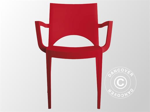 Cadeira empilhável com apoio de braços, Paris, Vermelho, 6 unid. APENAS 2 CONJUNTOS RESTANTES